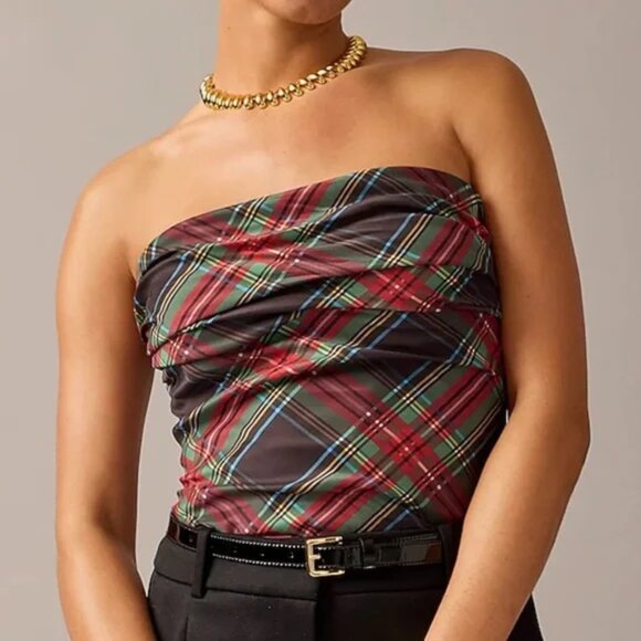 J. Crew Collection Ruched Strapless Top - Stewart Tartan - Picture 1 of 6